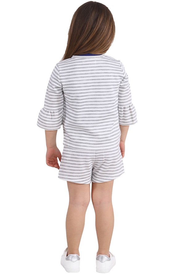 Kız Çocuk Gri Melanj Renkli Çizgili Kolları Fırfırlı Fiyonk Detaylı Sweatshirt | JM 215443