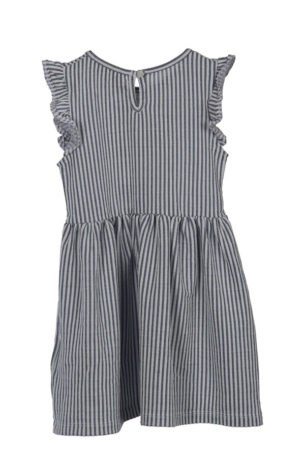 Kız Çocuk Lacivert Çizgili Baskılı Kolları Fırfırlı Örme Elbise - EK 218436