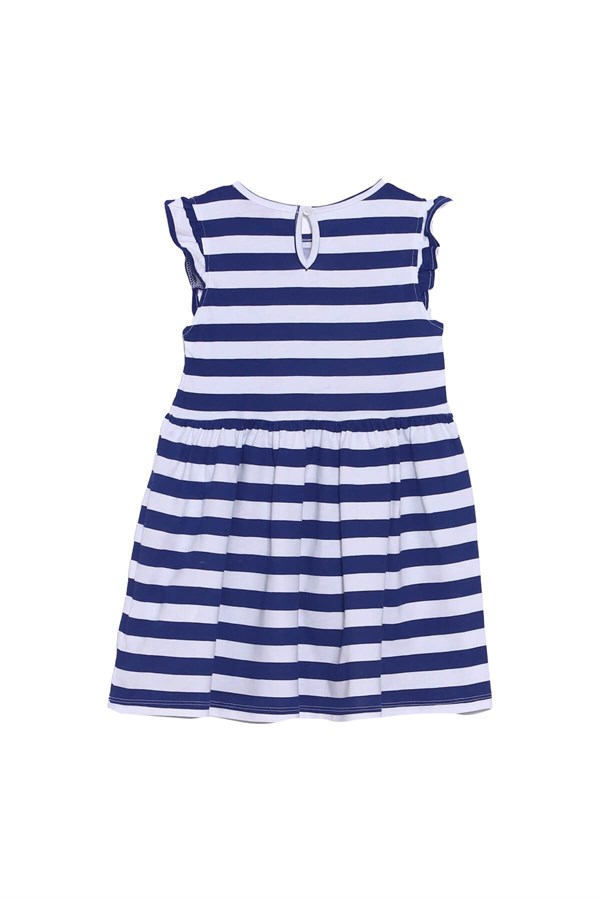 Kız Çocuk Lacivert Renkli Baskılı Kolları Fırfırlı Örme Elbise - EK 218436