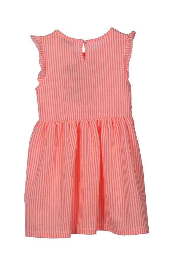 Kız Çocuk Oranj Çizgili Baskılı Kolları Fırfırlı Örme Elbise - EK 218436