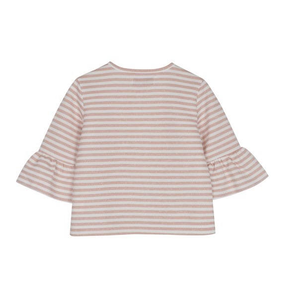 Kız Çocuk Pembe Renkli Çizgili Kolları Fırfırlı Fiyonk Detaylı Sweatshirt | JM 215443
