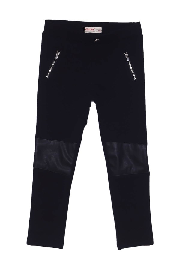 Kız Çocuk Siyah Renkli Deri Detaylı Örme Pantolon - PC 217440