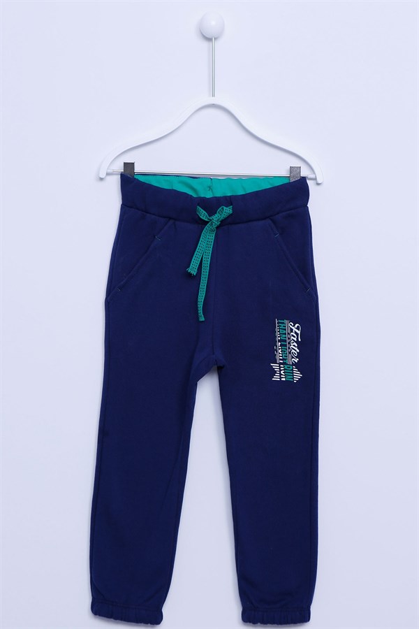 Lacivert Renkli Sweat Pantolon Örme Baskılı Paçası Ve Beli Lastikli Eşofman Altı Erkek Çocuk |JP-212584