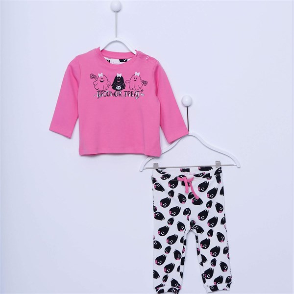 Lila Renkli Baskılı Tişört ile Baskılı Beli ve Paçaları Lastikli Bebek Kız Pijama Takım|PJM 112938