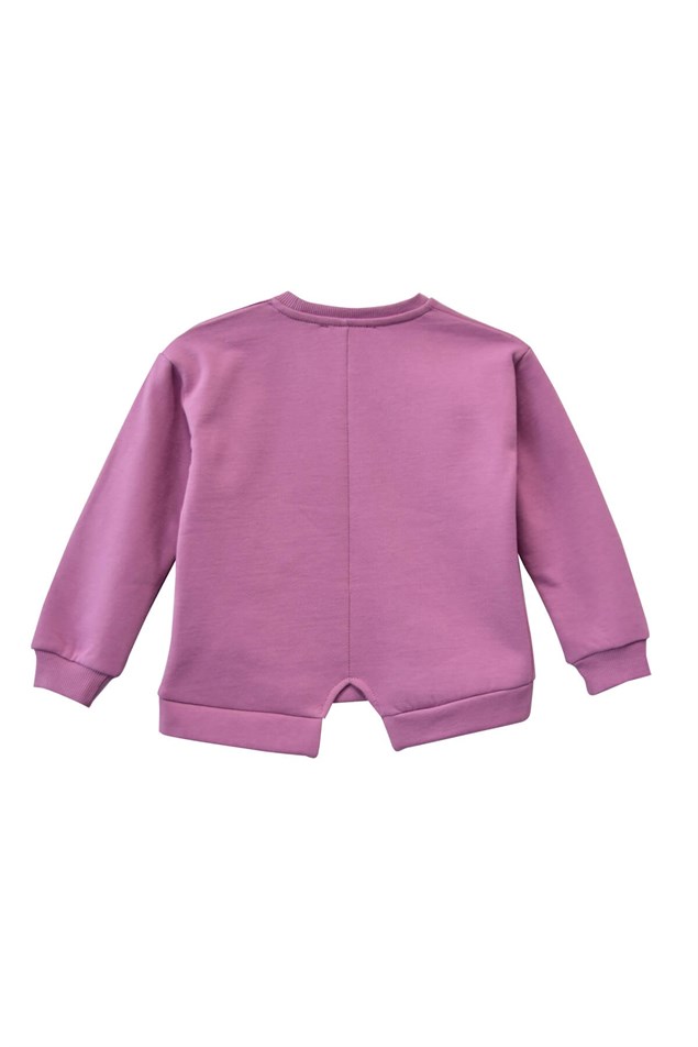 Lila Renkli Pul Payet İşlemeli Yırtmaç Detaylı Kız Çocuk Sweatshirt-JS 218635 |Silversunkids