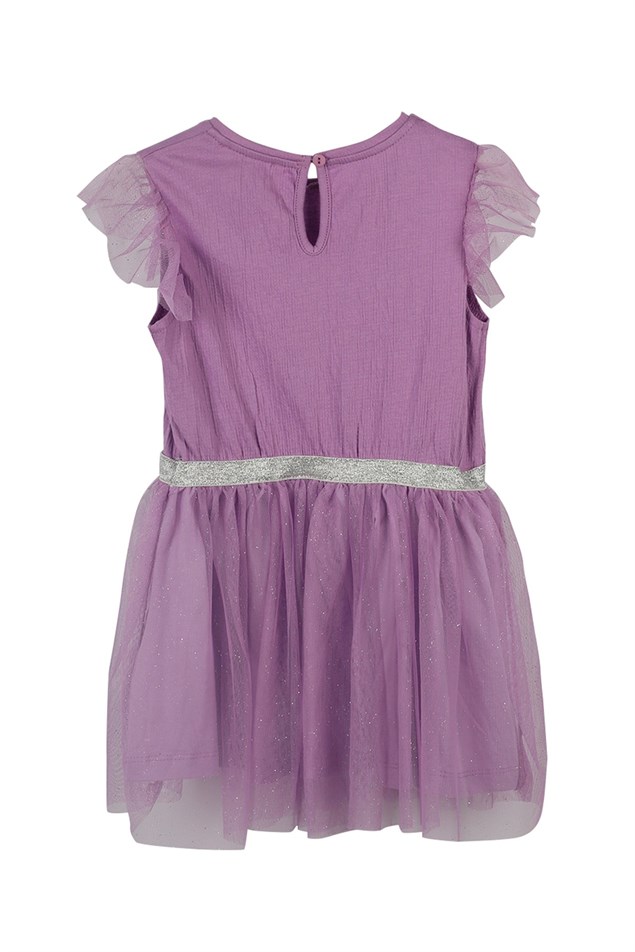 Lila Renkli Simli Şerit Detaylı Kız Çocuk Tütü Elbise |EK 219034