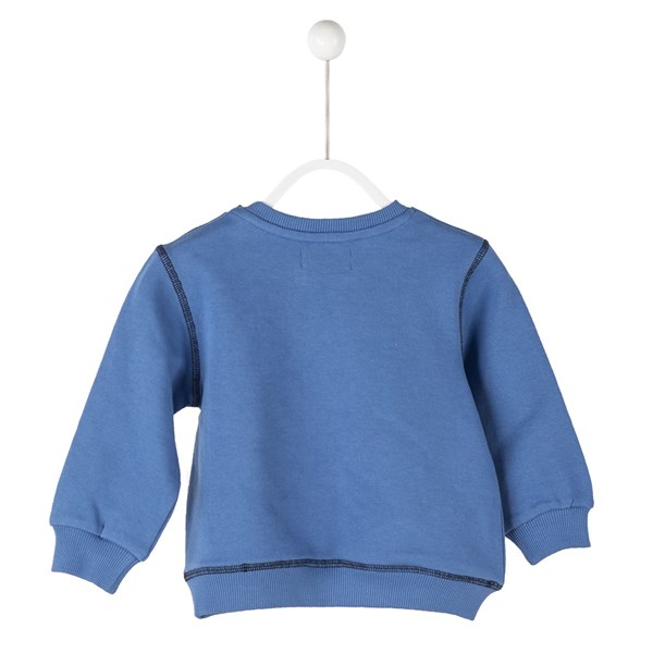 Mavi Renkli Baskılı Omuz Düğme Kapamalı Uzun Kol Bebek Erkek Tişört|JS 114622