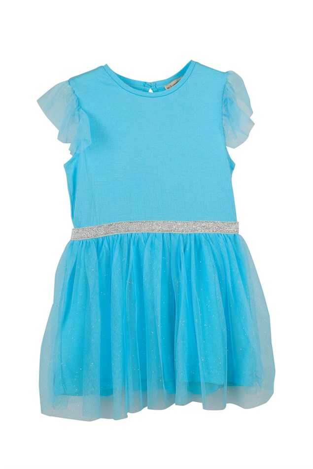 Mavi Renkli Simli Şerit Detaylı Kız Çocuk Tütü Elbise |EK 219034