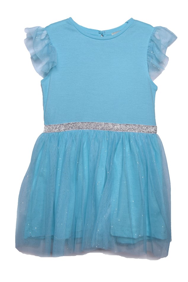 Mavi Renkli Simli Şerit Detaylı Kız Çocuk Tütü Elbise |EK 219034