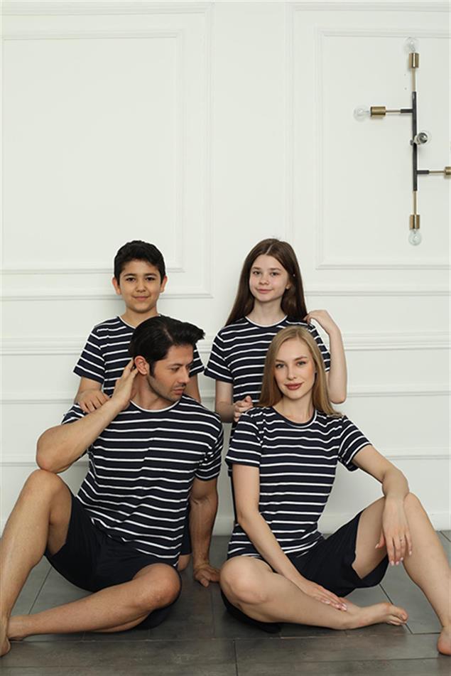 Moda Çizgi Aile Penye Şortlu Pijama Takım (baba - oğul ) 50117 Ayrı Ayrı Satılır . Fiyatları Farklıdır