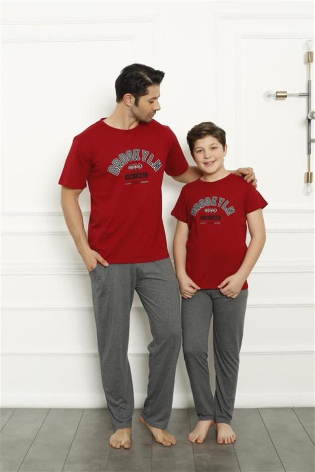 Moda Çizgi Baba Oğul Kırmızı Aile Pijama Takım Ayrı Ayrı Satılır 50102