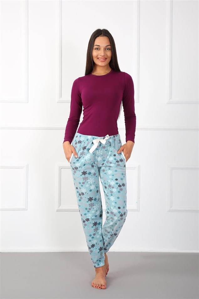 Moda Çizgi Bayan Welsoft Polar Tek Alt Pijama 210046