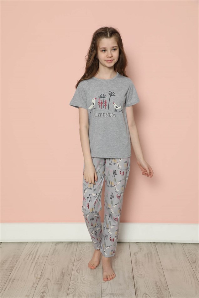 Moda Çizgi Çocuk Pamuk Kısa Kollu Pijama Takımı 20585G