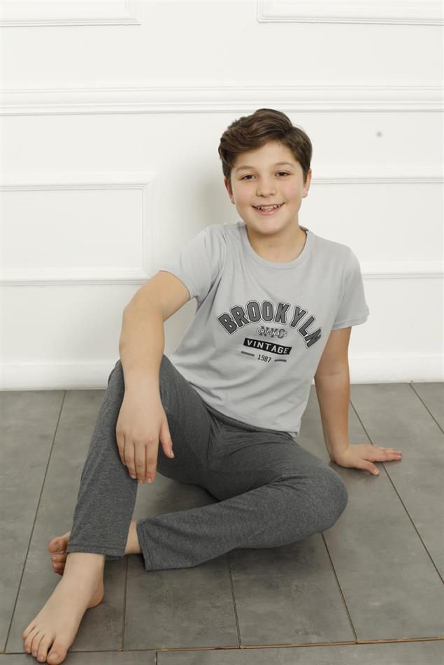 Moda Çizgi Erkek Çocuk Pamuk Kısa Kollu Pijama Takımı 20382