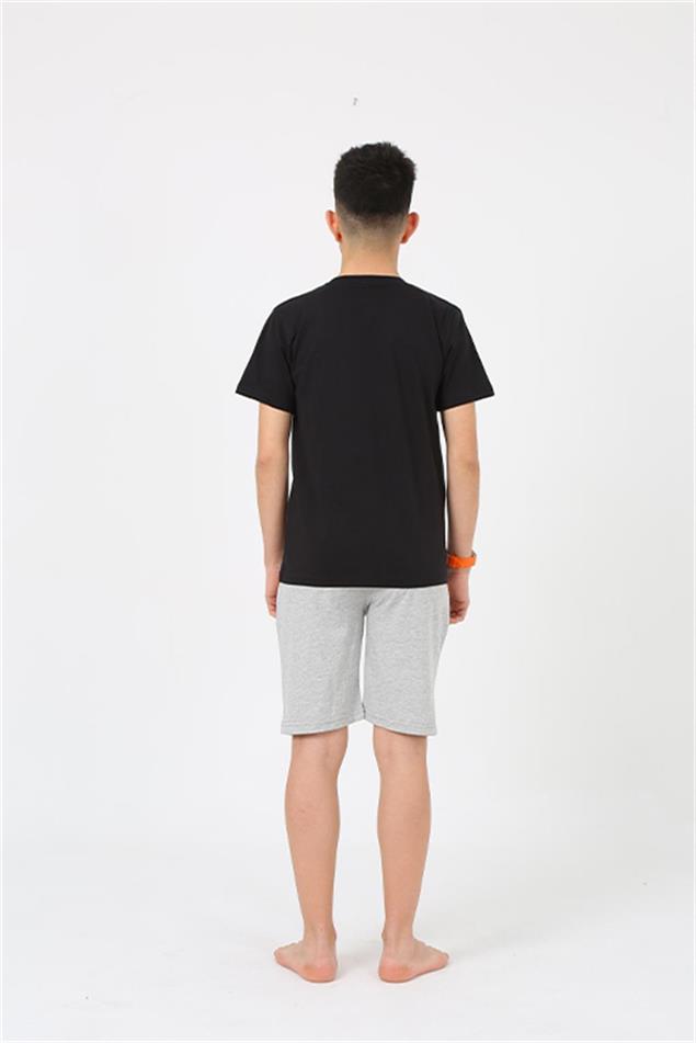 Moda Çizgi Erkek Genç Garson Boy Kısa Kol Siyah Penye Şortlu Pijama Takımı 20377
