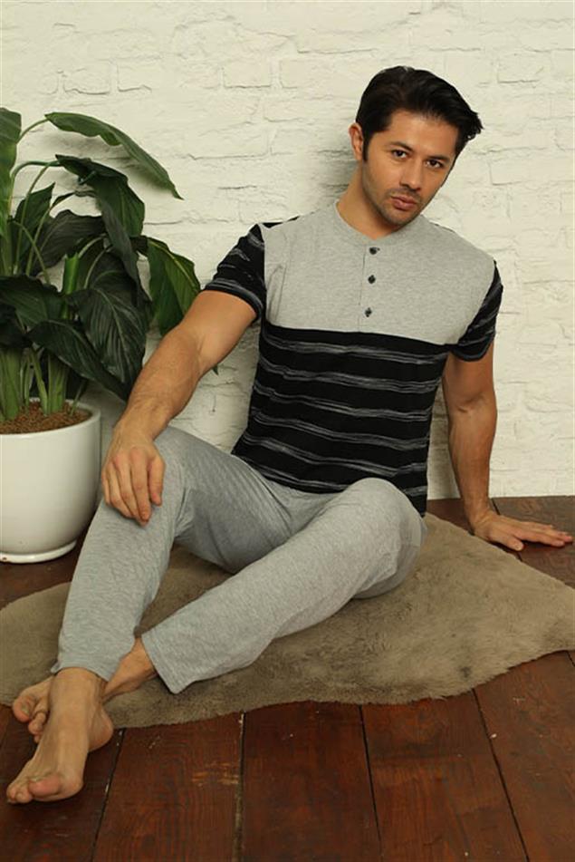 Moda Çizgi Erkek Lacivert 3'lü Pijama Takım 6823