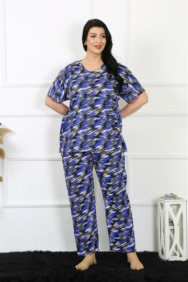 Moda Çizgi Kadın 5XL-6XL-7XL-8XL Büyük Beden Kısa Kol Pijama Takım 75010