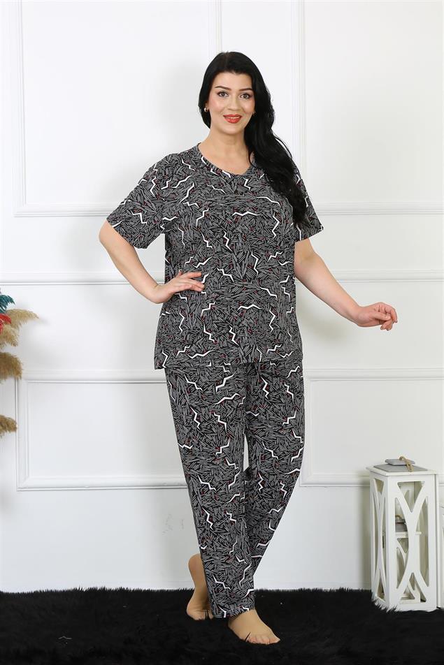 Moda Çizgi Kadın 5XL-6XL-7XL-8XL Büyük Beden Kısa Kol Pijama Takım 75011