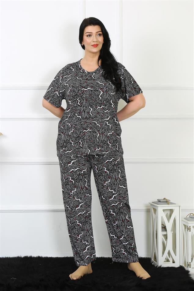 Moda Çizgi Kadın 5XL-6XL-7XL-8XL Büyük Beden Kısa Kol Pijama Takım 75011