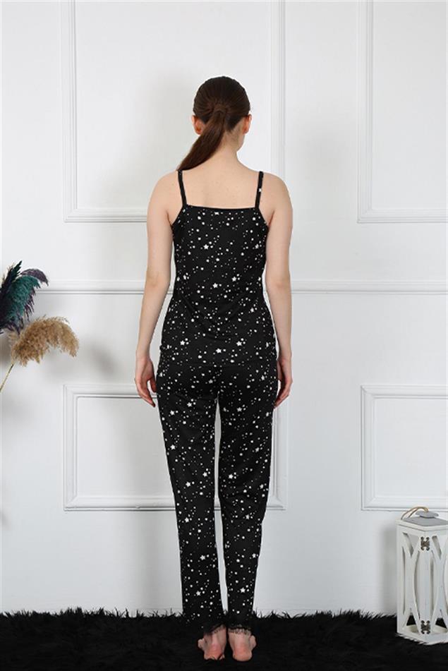 Moda Çizgi Kadın İp Askılı Siyah Pijama Takım 4137