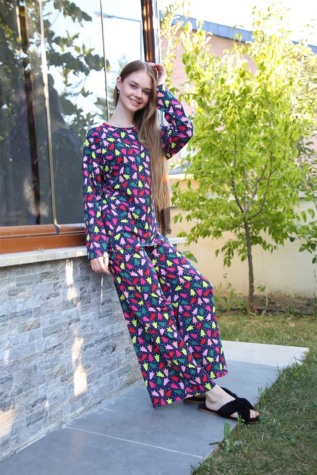 Moda Çizgi Kadın Penye Bol Paça Pijama Takım 4123