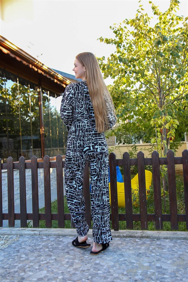 Moda Çizgi Kadın Penye Bol Paça Pijama Takım 4121