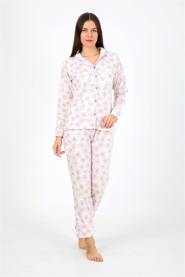 Moda Çizgi Kadın Penye Uzun Kol Pijama Takım 2776