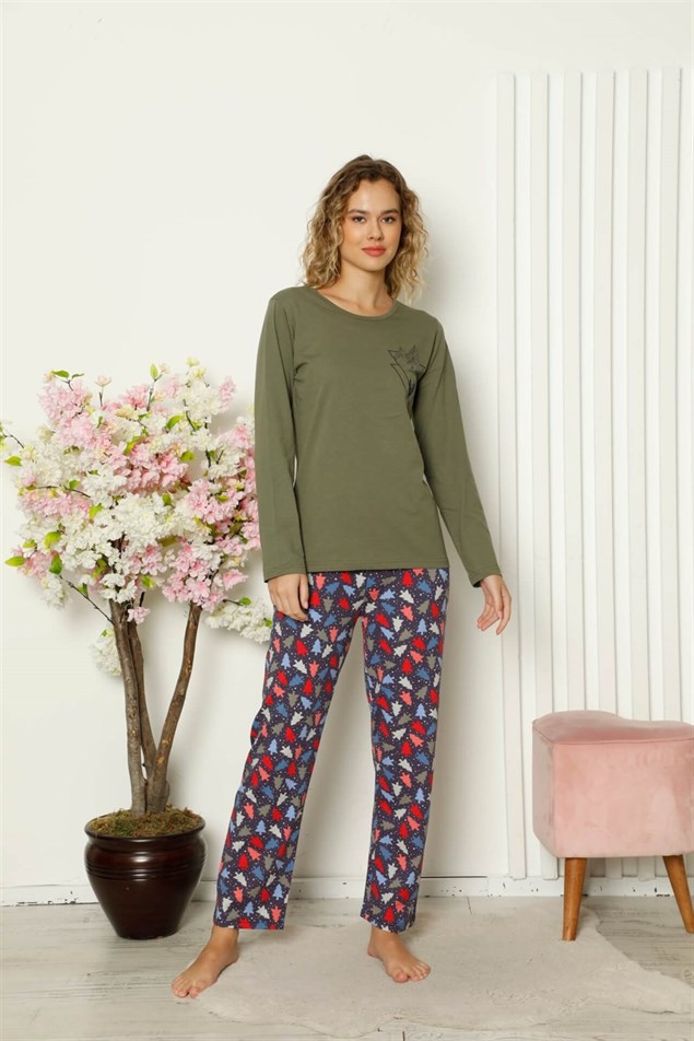Moda Çizgi Kadın Penye Uzun Kol Pijama Takım 4101