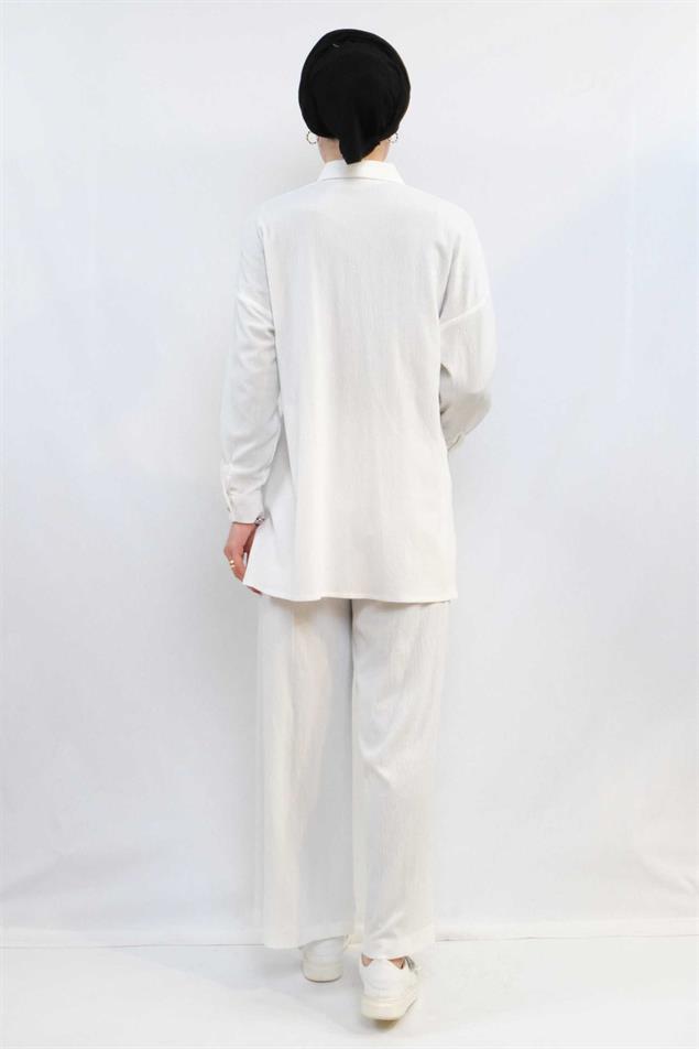 Moda Çizgi Zincir Aksesuarlı İkili Takım  Beyaz