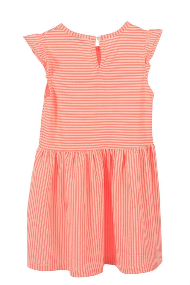 Oranj Çizgili Renkli Baskılı Kız Çocuk Örme Elbise |EK 219063