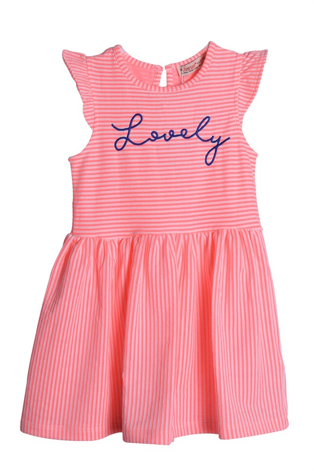 Oranj Çizgili Renkli Baskılı Kız Çocuk Örme Elbise |EK 219063