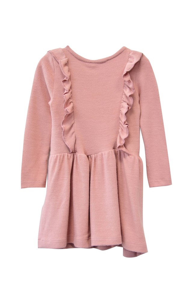 Pembe Renkli Baskılı Fırfırlı Kız Çocuk Örme Elbise-EK 218541 |Silversunkids