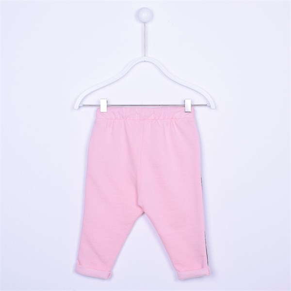 Pembe Renkli Bel Lastikli Önden Cepli Yandan Yazı Şeritli Bebek Kız Pantolon|JP 113148