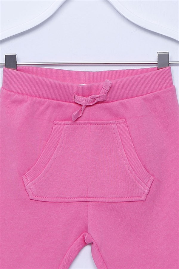 Pembe Renkli Sweat Pantolon Örme Kanguru Cepli Paçası Ve Beli Lastikli Eşofman Altı Bebek Kız |JP-112510