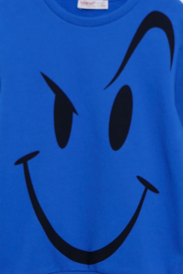 Saks Renkli Sweat Shirt Örme Uzun Kollu Baskılı Sweatshirt Erkek Çocuk |JS-313281
