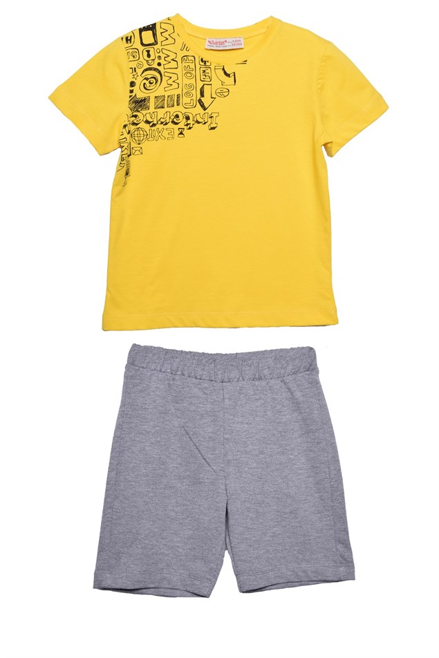 Sarı Renkli Baskılı Erkek Çocuk Tişört Şort Takım |KT 216551