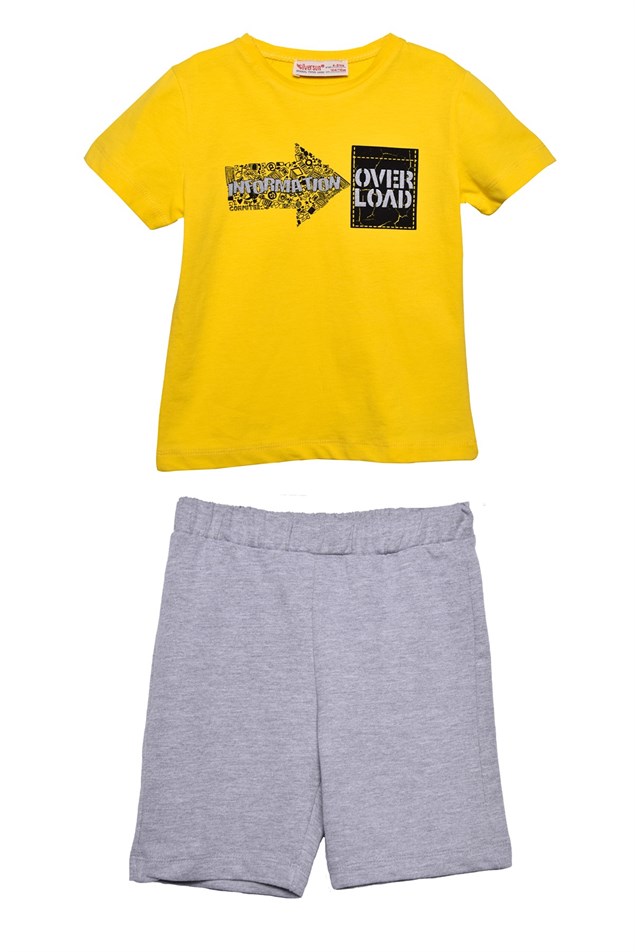 Sarı Renkli Baskılı Erkek Çocuk Tişört Şort Takım |KT 216539