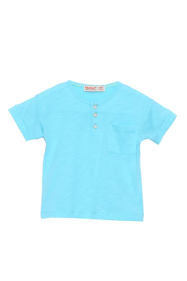 Silversunkids | Bebek Erkek Turkuaz Renkli Düğmeli Cep Detaylı Tişört | BK 118128