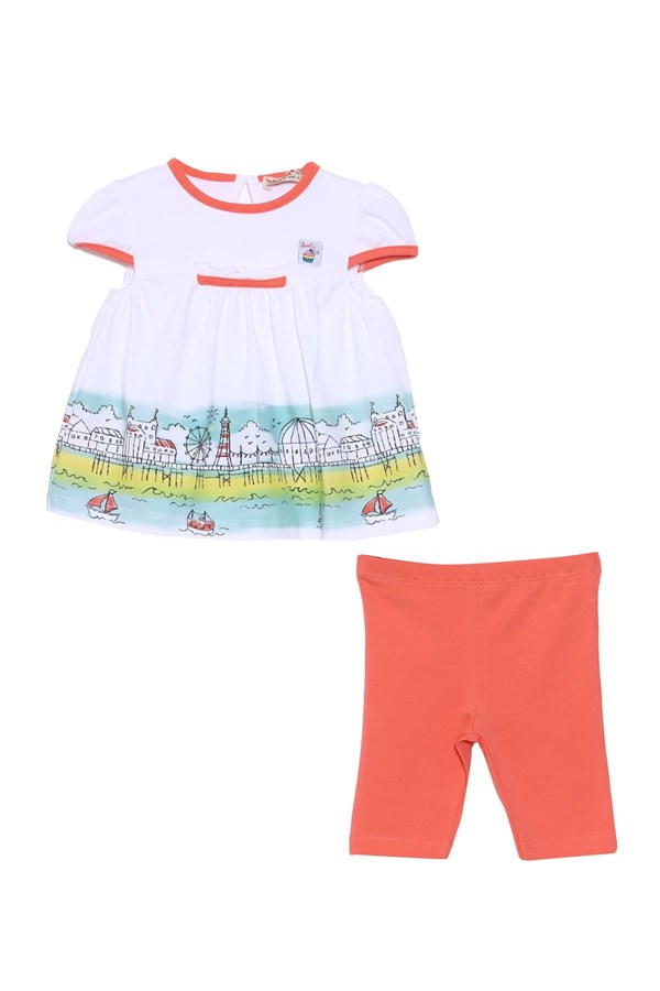 Silversunkids | Bebek Kız Beyaz Renkli Baskılı Tişört ve Puantiyeli Tayt Takım | KT 617973