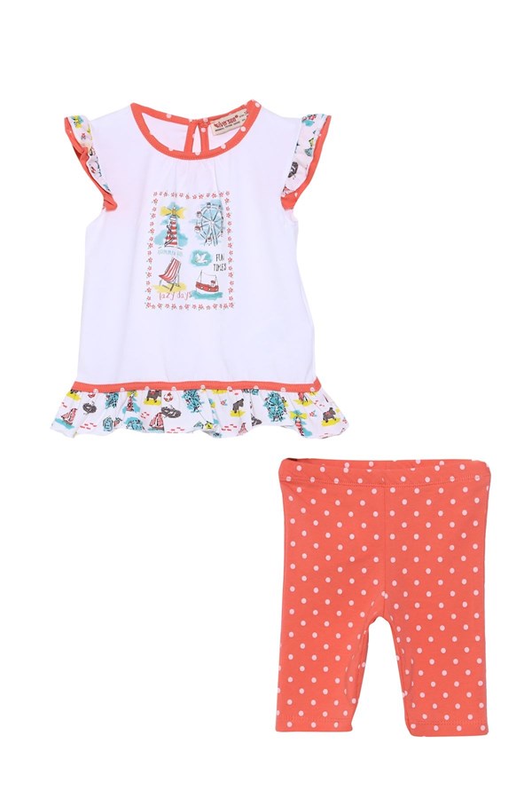 Silversunkids | Bebek Kız Beyaz Renkli Baskılı Tişört ve Puantiyeli Tayt Takım | KT 617971