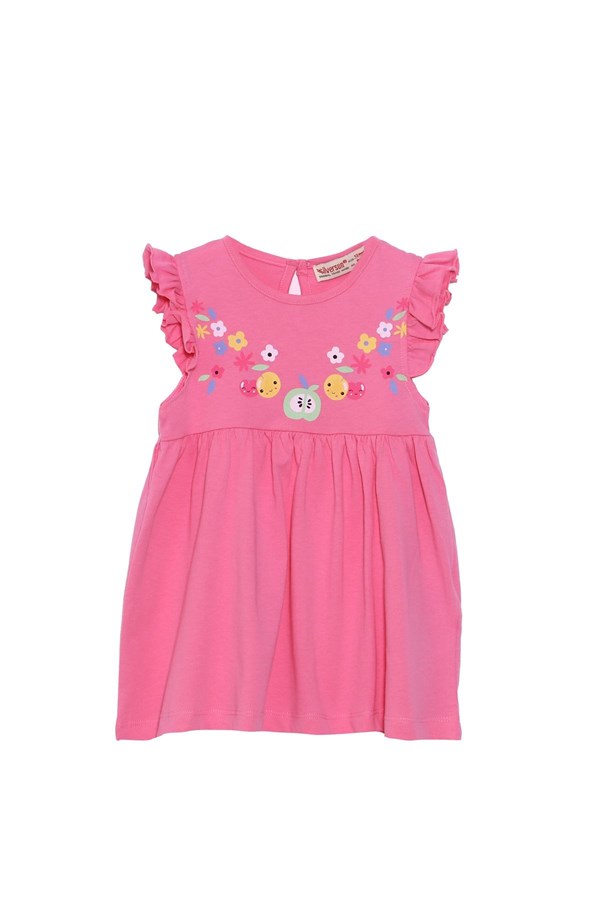 Silversunkids | Bebek Kız Pembe Renkli Baskılı Kolları Fırfırlı Örme Elbise | EK 118054