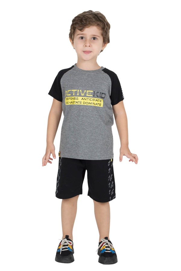 Silversunkids | Erkek Çocuk Antrasit Melanj Renkli Baskılı Kısa Kollu Tişört | BK 215682
