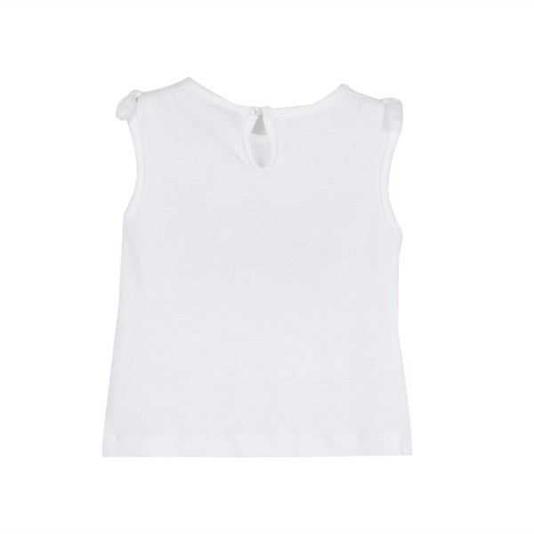 Silversunkids | Kız Bebek Beyaz Renkli Baskılı Kol Ucu Fiyonk Detaylı Kolsuz Tişört | BK 115898