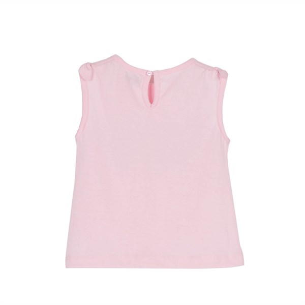 Silversunkids | Kız Bebek Pembe Renkli Baskılı Kol Ucu Fiyonk Detaylı Kolsuz Tişört | BK 115898
