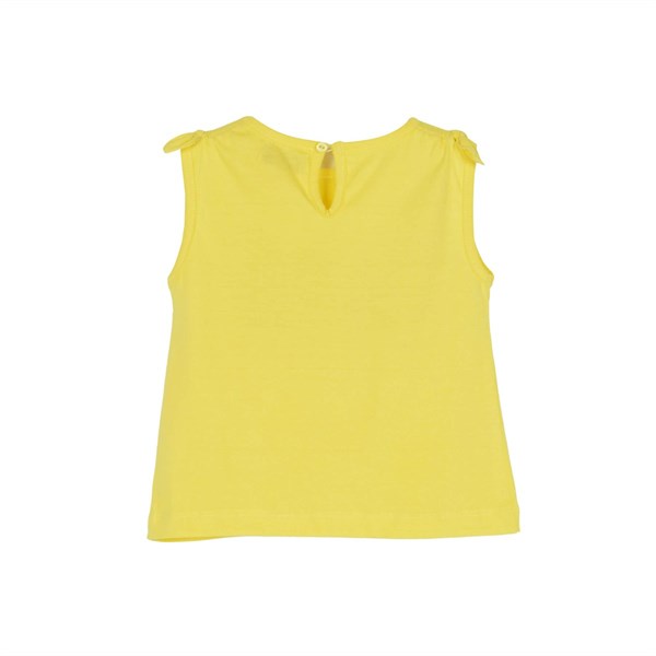 Silversunkids | Kız Bebek Sarı Renkli Baskılı Kol Ucu Fiyonk Detaylı Kolsuz Tişört | BK 115898