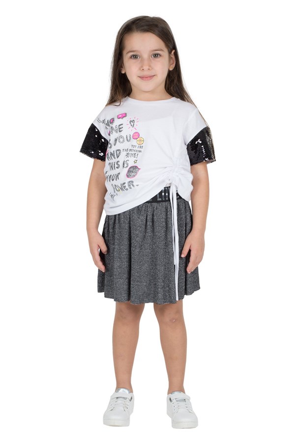 Silversunkids | Kız Çocuk Antrasit Renkli Belden Lastikli Simli Etek | FC 215337