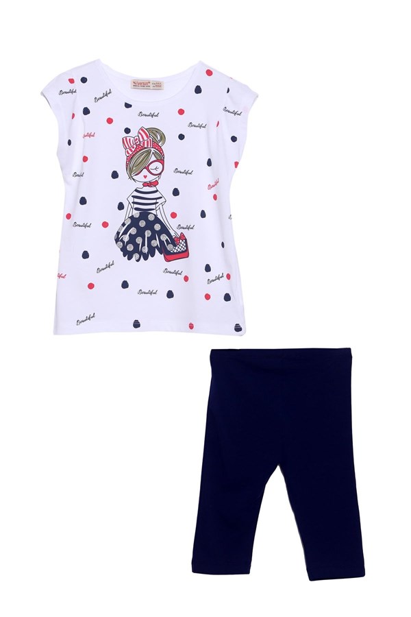 Silversunkids | Kız Çocuk Beyaz Renkli Baskılı Tişört ve Tayt Takım | KT 218166