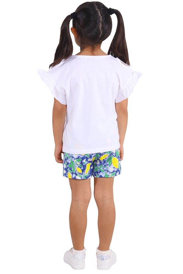 Silversunkids | Kız Çocuk Beyaz Renkli Baskılı Kolları Fırfırlı Omuzdan Düğmeli Tişört | BK 217976