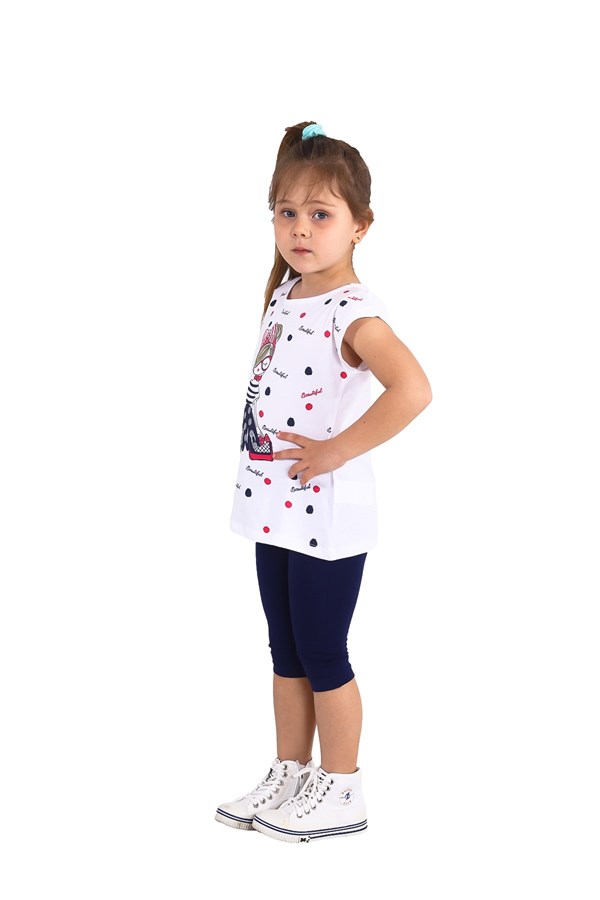 Silversunkids | Kız Çocuk Beyaz Renkli Baskılı Tişört ve Tayt Takım | KT 218166