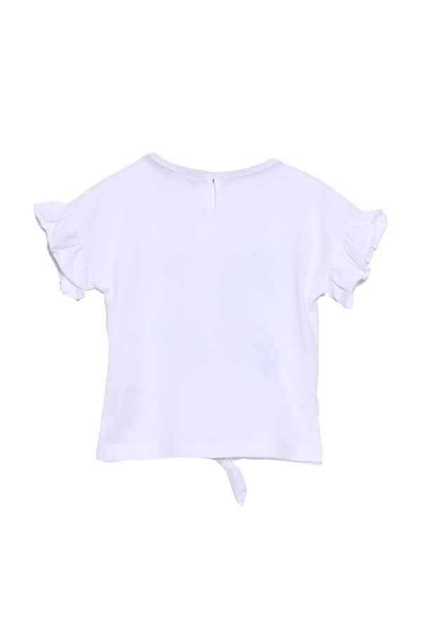 Silversunkids | Kız Çocuk Beyaz Renkli Baskılı Önden Bağlamalı Kolları Fırfırlı Tişört | BK 217671
